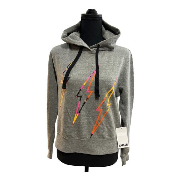 CHEERLEADER Gray Hoodie with Neon lightening bolts front NEW WITH TAGS EXTRA SM - Picture 15 of 15